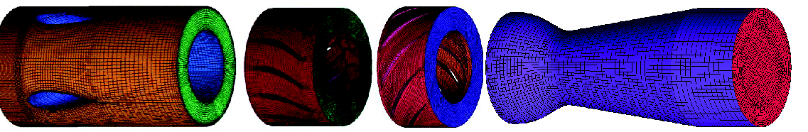 Figure 1: the four different parts of the Timisoara Swirl Generator mesh.