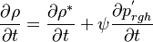 
\frac{\partial \rho}{\partial t} =   \frac{\partial \rho^*}{\partial t} + \psi \frac{\partial p_{rgh}^'}{\partial t} 
