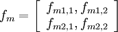 f_m=\left[\begin{array}{rl}f_{m1,1},f_{m1,2}\\f_{m2,1},f_{m2,2}\end{array}\right]