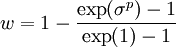 w = 1 - \frac{\exp(\sigma^{p})-1}{\exp(1) - 1}