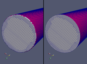 left: inlet patch after snappyHexMesh, right: inlet patch after snapEdge